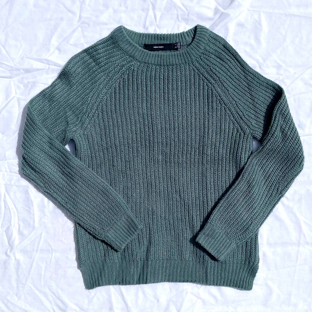 Vero Moda Green Ribbed Knit Sweater, Size XS